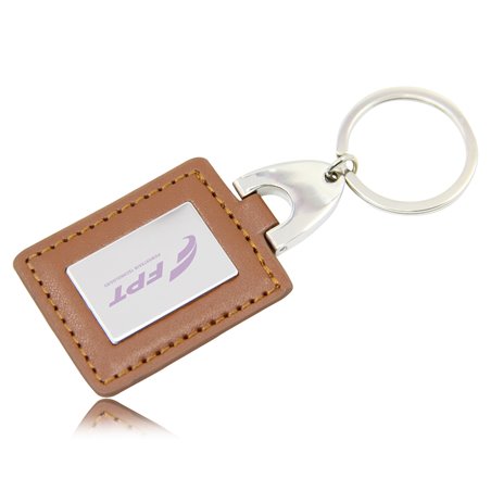 Square Leather Keychain With Metal Plate