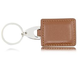 Square Leather Keychain With Metal Plate