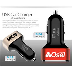 Aluminum 3 Ports USB Car Charger