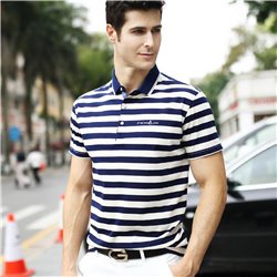 Stripe Cotton Short Sleeve Polo Shirt