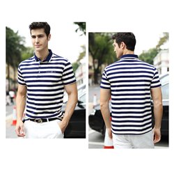 Stripe Cotton Short Sleeve Polo Shirt