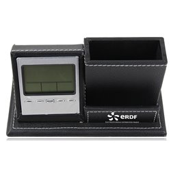 Multifunctional Leather Clock Pen Stand